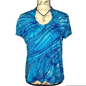 Sag Harbor Petite Short Sleeve Pullover Blouse Turquoise Blue Medium EUC